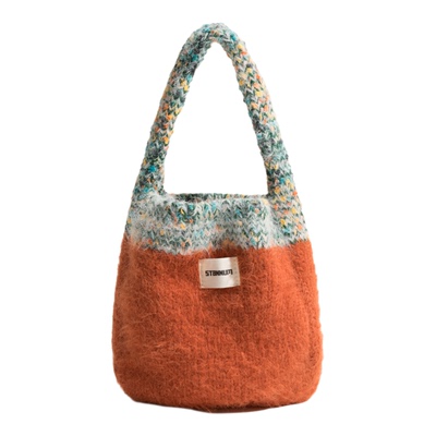 韩系可爱撞色编织毛线包2025秋冬