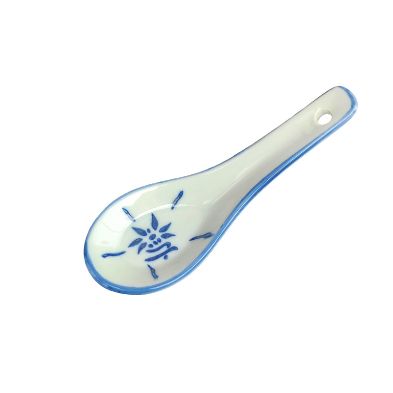经典中式陶瓷青花蓝白花纹饭勺