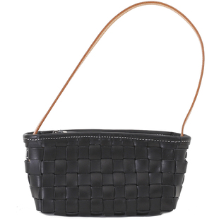 单肩手工编织包ins出街奶奶包腋下包法棍包植鞣真皮女包拉链牛皮