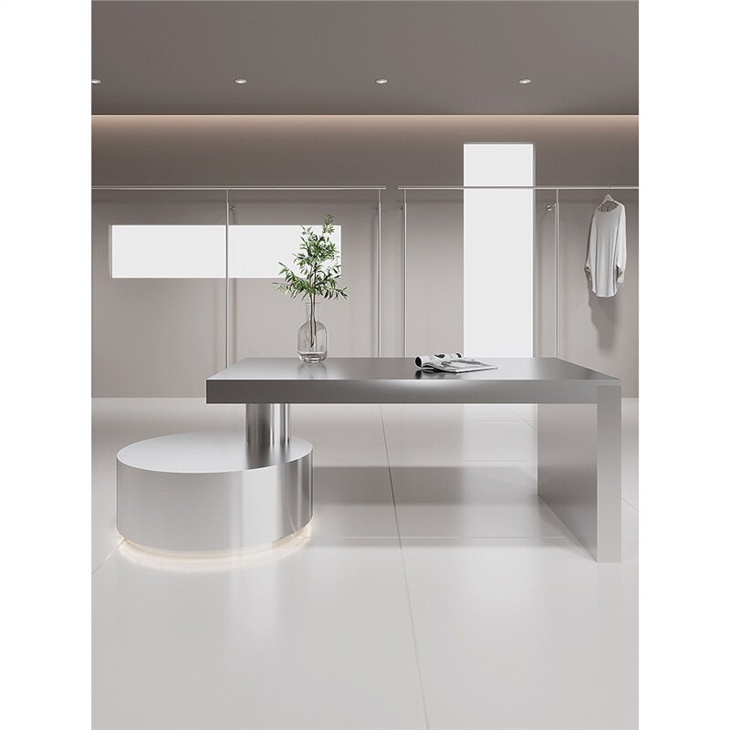 服装店中岛桌中间摆放不锈钢鲜花男女装店鞋包包高低展示台陈列架