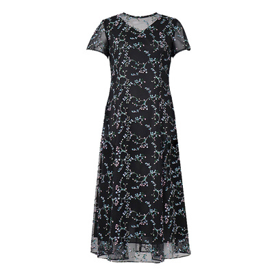 网纱重工绣花黑色连衣裙气质优雅