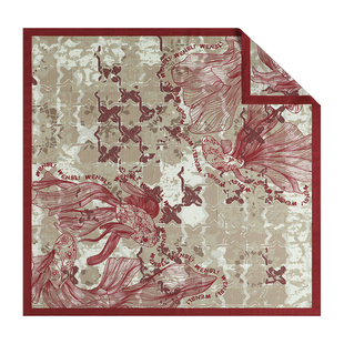 [新年礼物]万事利真丝丝巾羊毛红色围巾女送妈妈桑蚕丝披肩锦鱼绘