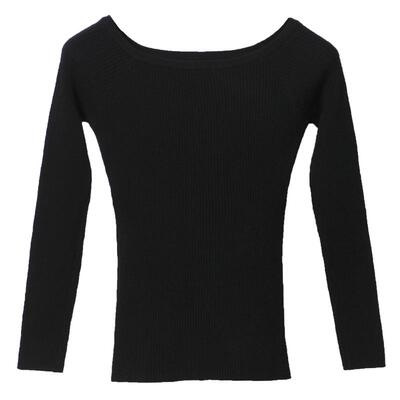 一字领露肩长袖内搭打底针织衫