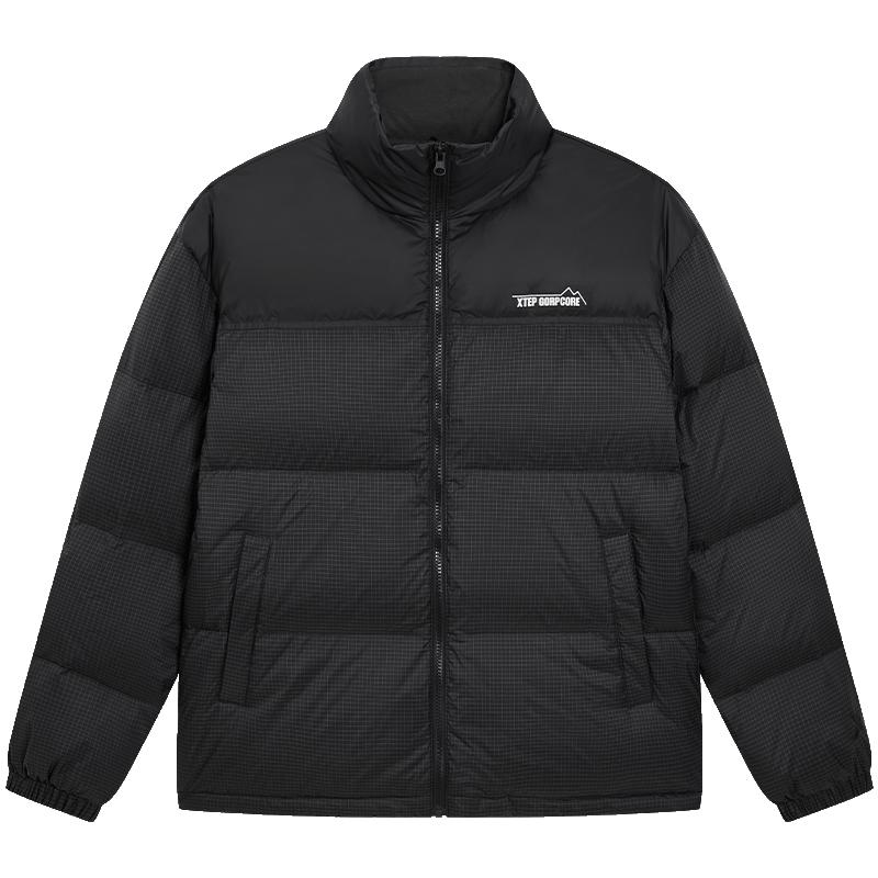 特步立领羽绒服男女款冬季新款情侣运动黑色上衣保暖棉服防风外套
