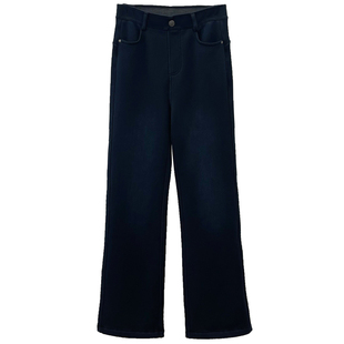 内置松紧腰醋酸羊毛高腰显瘦加绒微喇牛仔裤女秋冬裤子修身喇叭裤