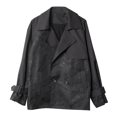 宝诗黎翻领提花风衣短外套