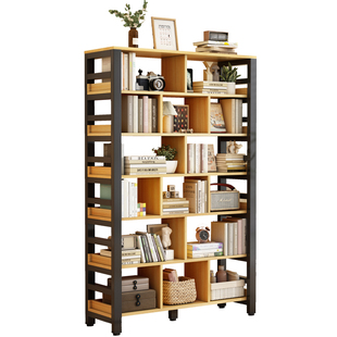 书架落地置物架网红格子书柜储物柜一体靠墙家用儿童客厅钢木书架