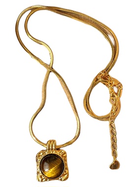 海蓝蓝美拉德天然虎眼石毛衣链