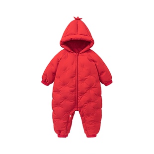 迷你巴拉巴拉婴儿连体羽绒服2025冬装新款男女宝宝红色新年外出服