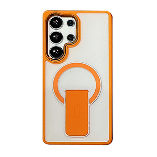 高级感透明磁吸适用三星S25edge手机壳带支架S24+plus折叠支点S23uitra磁吸充电galaxys新款s25U磨砂十外壳FE