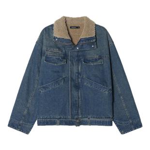 【配腰带】Unvesno(UN)水洗重工短廓保暖羊羔绒保暖夹克牛仔外套