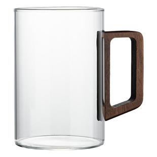 胡桃木柄水杯待客泡绿茶杯耐高温办公室玻璃杯子家用喝水杯大容量