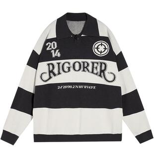 准者长袖毛衣男子春秋季新款运动休闲条纹复古宽松圆领套头针织衫