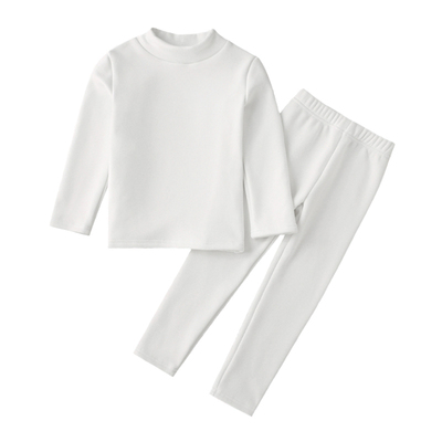 加绒儿童白色半高领保暖内衣套装