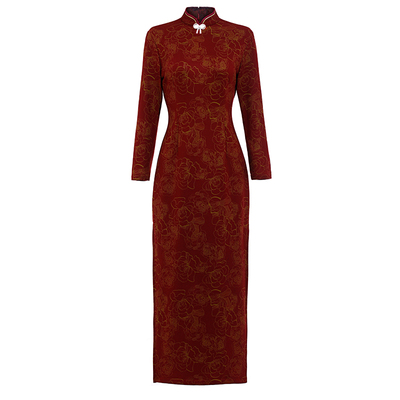 中年妈妈长袖加绒加厚优雅风旗袍