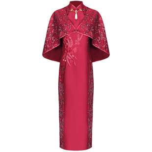 多丽琦旗袍披肩婚礼妈妈装小个子礼服新款高端奢华喜婆婆婚宴礼裙