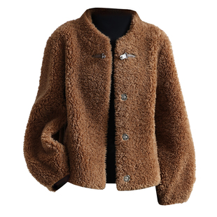 羊剪绒大衣女2025冬新短款高档奢华正品海宁羔羊毛毛颗粒皮草外套