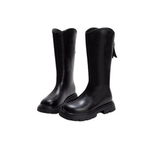 女童儿童靴子2025新款冬季长靴长筒靴女孩马丁靴高筒加绒皮靴大童