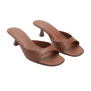 MANGO简约风细跟一字拖女夏季露趾方头高跟凉拖鞋外穿一脚蹬女鞋