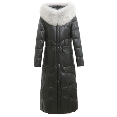 冬季新款过膝狐狸毛领真皮羽绒服