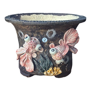 青藤花器手捏粗陶多肉花盆透气小群生乌木单头个性圆口盆创意装饰