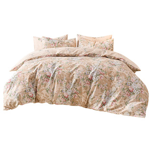 雅芳婷全棉磨毛四件套床笠款田园风纯棉AB面被套亲肤保暖床品家纺