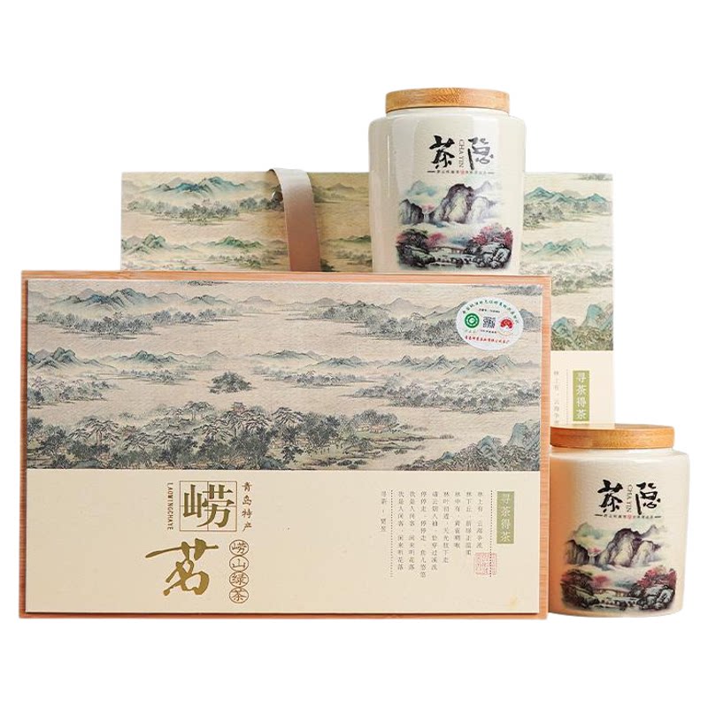 崂茗崂山绿茶2026新茶扁茶瓷罐礼盒250g礼盒装豆香青岛特产茶叶