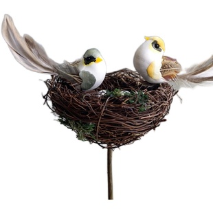 田园森系天然手工制小鸟窝鸟巢装饰摆件麻雀鸟蛋羽毛庭院花园布置