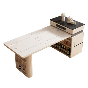 小户型奶油风可伸缩移动小岛台餐桌一体家用现代简约岩板小导吧台