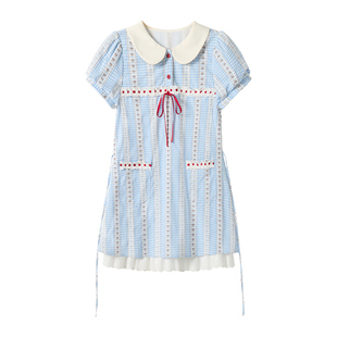 织物猪 蓝蝶语序 甜美日杂风娃娃领可爱连衣裙女小个子减龄短裙子