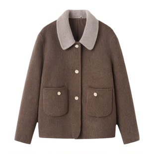 新款韩版小香风高端外套女全羊毛双面呢大衣短款小个子宽松气质