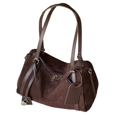 复古麂皮波士顿枕头包包大容量