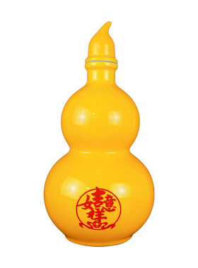 陶瓷葫芦摆件黄色开口空心瓶