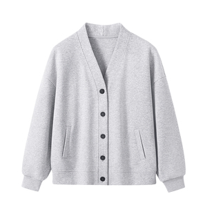 名创优品灰色卫衣女春装女款2026新款学生v领开衫棒球服春季外套D