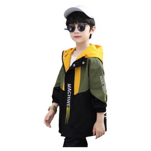 男童外套春秋款2026新款中大男孩秋冬加绒上衣儿童酷帅气连帽风衣