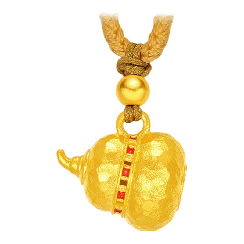 潮宏基小胖葫足金项链古法珐琅黄金坠链套链福禄锤纹奶葫芦计价
