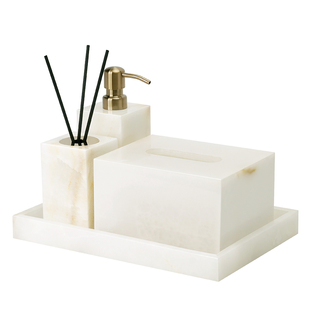 DecoTalk天然白玉大理石卫浴洗漱套装轻奢浴室香薰托盘纸巾盒收纳