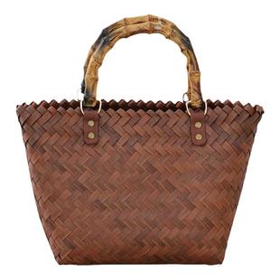 竹编包2024新款手提包草编包竹节包女编织夏复古手工托特包藤编包