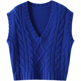 启超一方惊艳~加厚100%纯山羊绒衫V领针织马甲背心女毛衣宽松坎肩