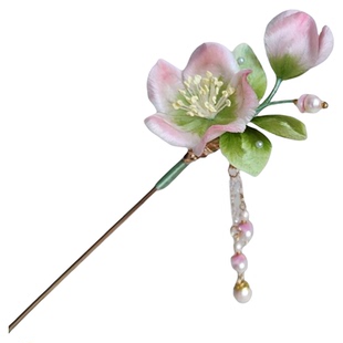 『婉婉』卿子手作原创绒花发簪古风头饰桃花海棠步摇汉服非遗绒花