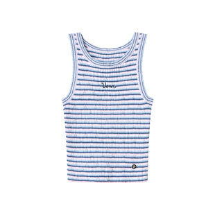【克尔玛夜潮】Uena字母刺绣短款修身圆领肌理感针织条纹背心吊带