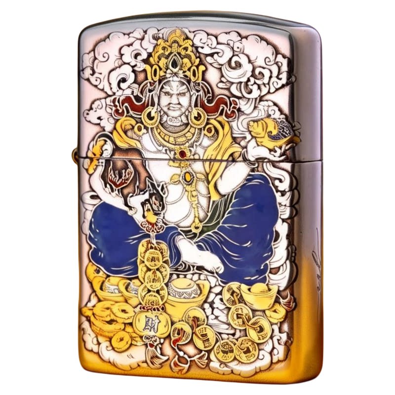 Zippo镀银黄财神珐琅彩男士送礼