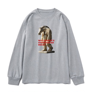 凡物制原创雕塑抽象复古艺术重磅纯棉宽松牛马打工人长袖男款T恤