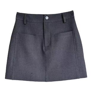 欧货春秋羊毛料前两口袋高腰小a字半身裙女百搭西装防走光短裙潮