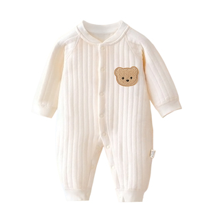 新生婴儿衣服初冬装0到3个月婴幼儿a类纯棉小月龄宝宝夹棉连体衣