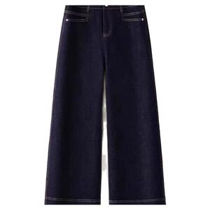 韩国丹宁蓝宽松牛仔裤女2025新款秋冬时尚减龄窄版加绒九分阔腿裤