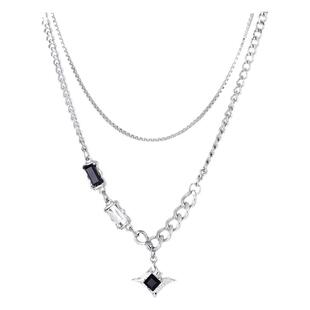 王嘉尔同款星芒双层拼接项链潮男嘻哈风轻奢高级感百搭吊坠卫衣链