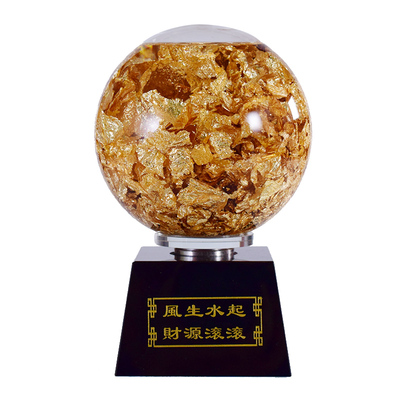水晶苹果金箔吉祥物纳财钱袋摆件