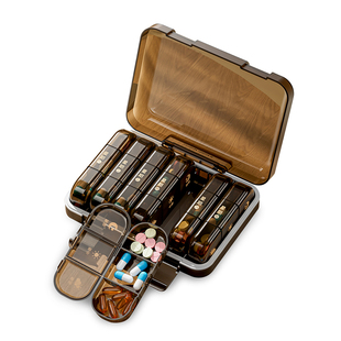 老人药盒一周七天便携药品分装盒大容量吃药提醒一日三餐健忘药盒