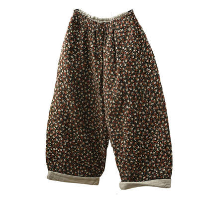 印花夹棉保暖薄棉灯笼裤大码女冬